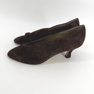 Vintage 90s Carriage Court Brown Suede Kitten Heel Pointed Toe Pumps 7.5M